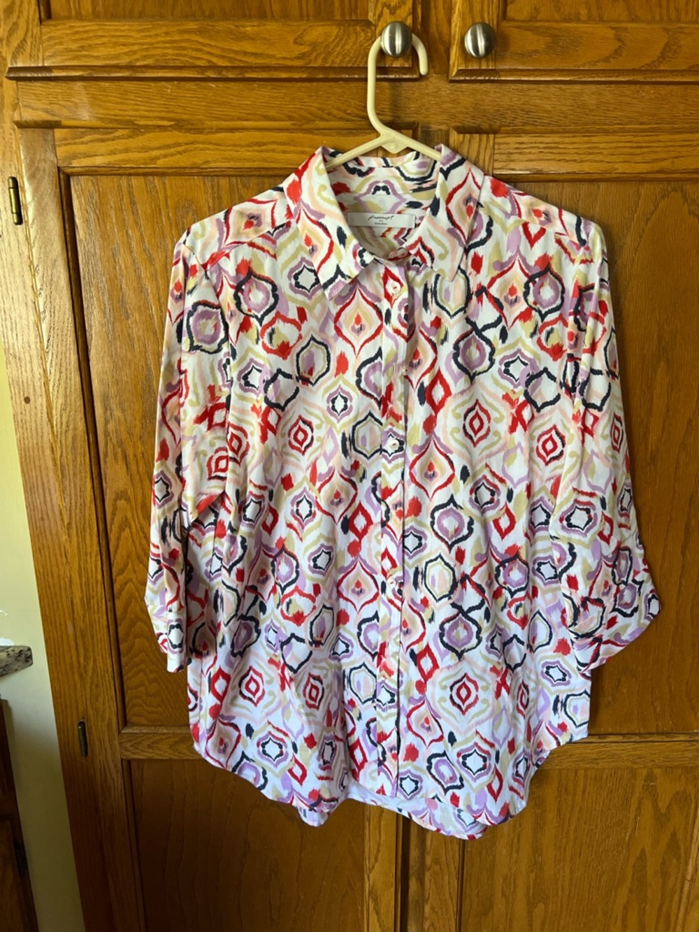 Foxcroft Ikat Print Colorful Blouse